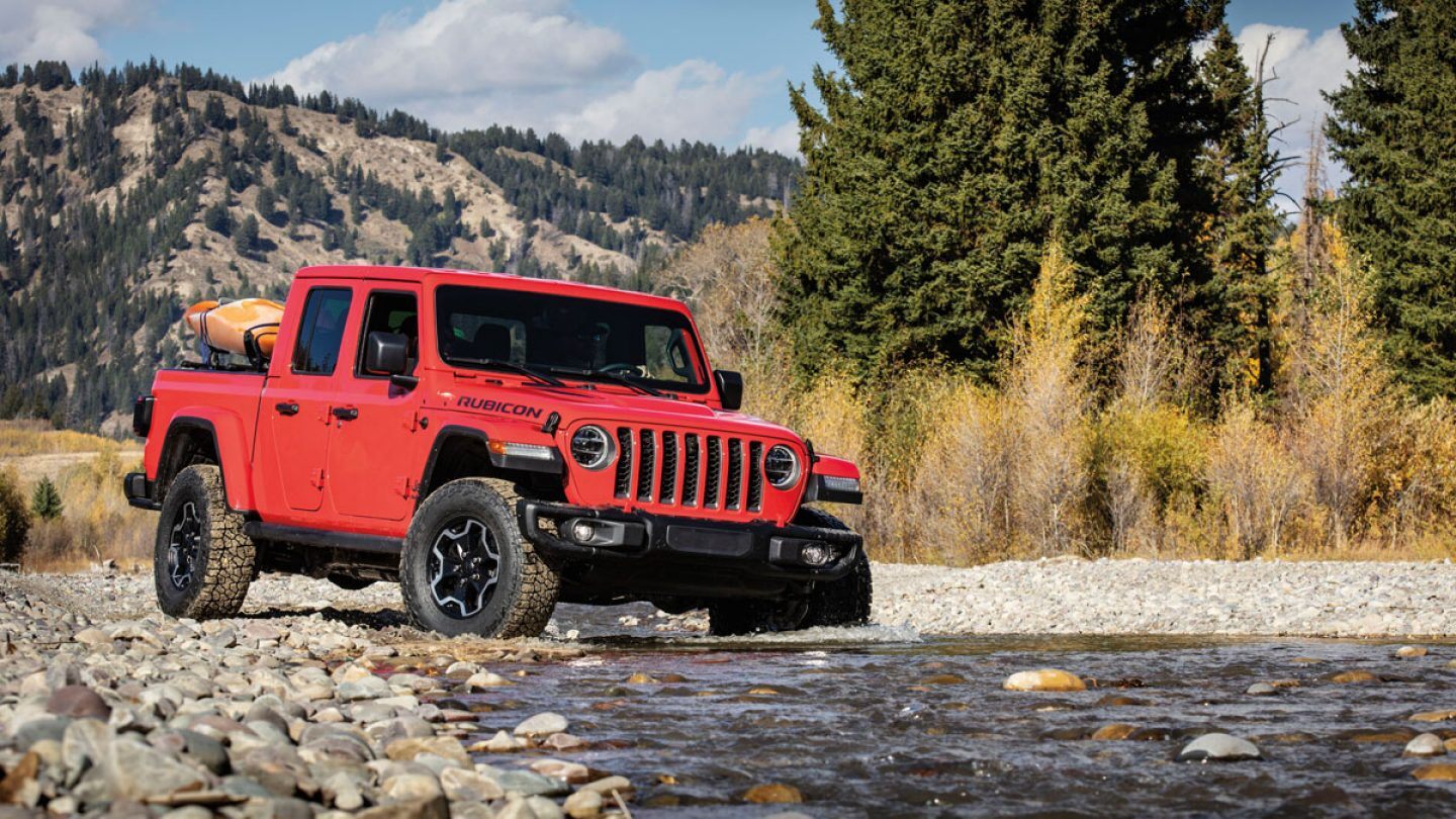 2020 Jeep Gladiator Rubicon Red Exterior Front View Off-Road
